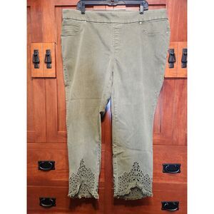 Chico's Pull-On Jegging Ankle Jeans Olive Green w/ Ankle Cut-outs Size 20R (4R)